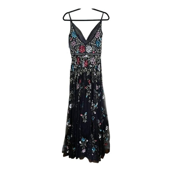 Mac Duggal Sequin Beaded Floral Black Multicolor Formal Maxi Dress Sz 4 NWT - Picture 8 of 9